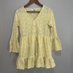 River Island Poolside Yellow Eyelet Mini Dress Boho Cottagecore Size M